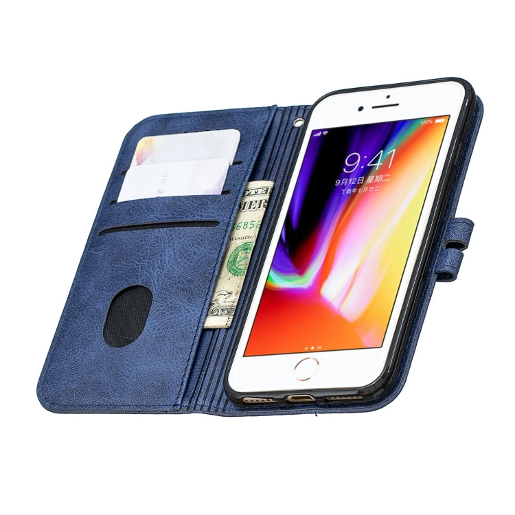 For iPhone 6 & 6s &  7 & 8 Stitching Style 2-Color Cow Texture Horizontal Flip PU Leather Case with Holder & Card Slot & Lanyard