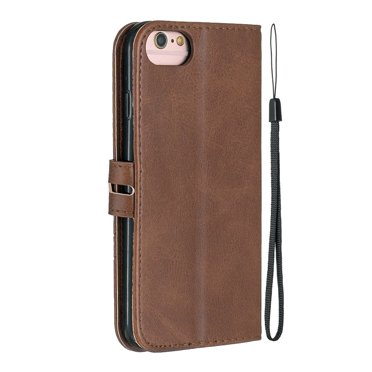 For iPhone 6 & 6s &  7 & 8 Stitching Style 2-Color Cow Texture Horizontal Flip PU Leather Case with Holder & Card Slot & Lanyard