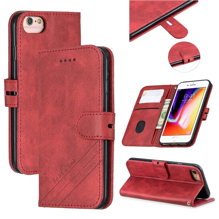 For iPhone 6 & 6s &  7 & 8 Stitching Style 2-Color Cow Texture Horizontal Flip PU Leather Case with Holder & Card Slot & Lanyard