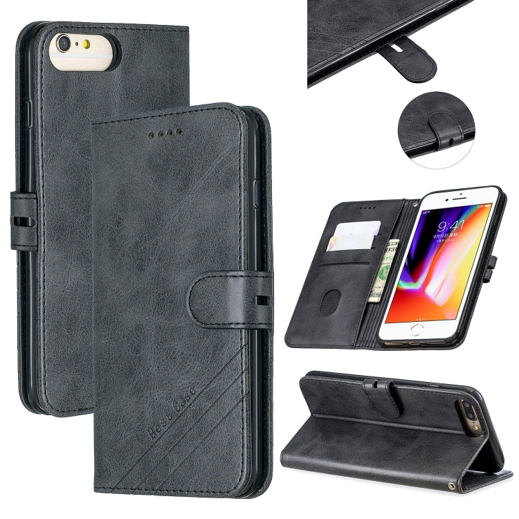 For iPhone 6 Plus & 6s Plus Stitching Style 2-Color Cow Texture Horizontal Flip PU Leather Case with Holder & Card Slot & Lanyard