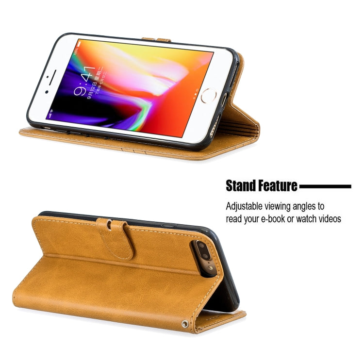 For iPhone 6 Plus & 6s Plus Stitching Style 2-Color Cow Texture Horizontal Flip PU Leather Case with Holder & Card Slot & Lanyard