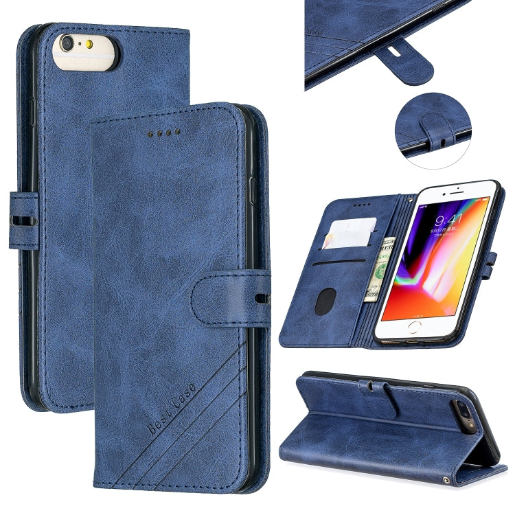 For iPhone 6 Plus & 6s Plus Stitching Style 2-Color Cow Texture Horizontal Flip PU Leather Case with Holder & Card Slot & Lanyard