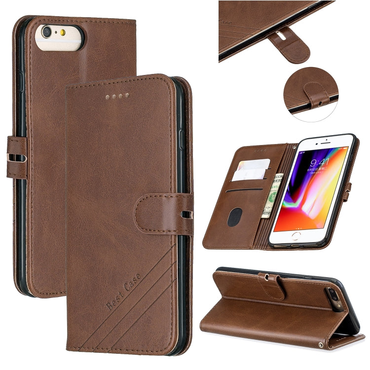 For iPhone 6 Plus & 6s Plus Stitching Style 2-Color Cow Texture Horizontal Flip PU Leather Case with Holder & Card Slot & Lanyard