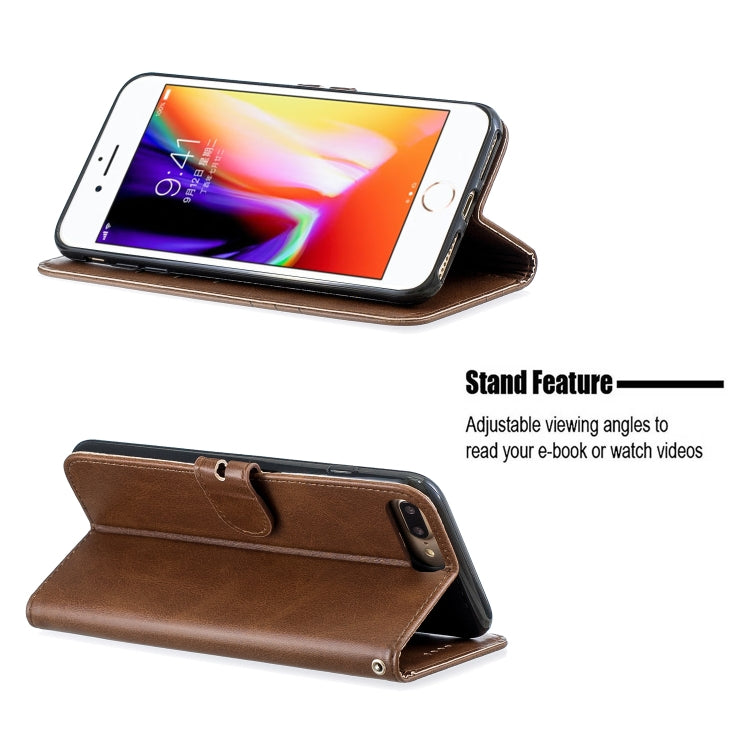 For iPhone 6 Plus & 6s Plus Stitching Style 2-Color Cow Texture Horizontal Flip PU Leather Case with Holder & Card Slot & Lanyard