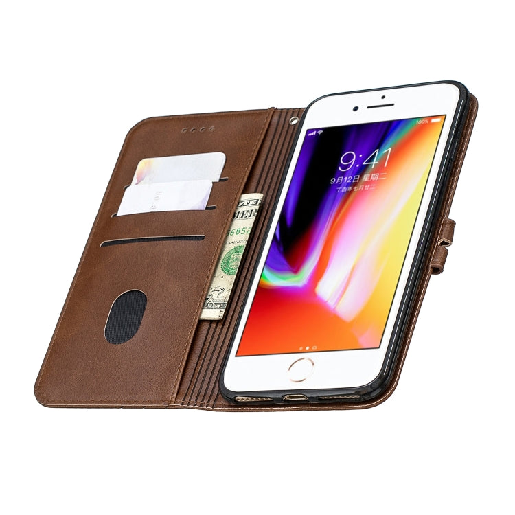 For iPhone 6 Plus & 6s Plus Stitching Style 2-Color Cow Texture Horizontal Flip PU Leather Case with Holder & Card Slot & Lanyard