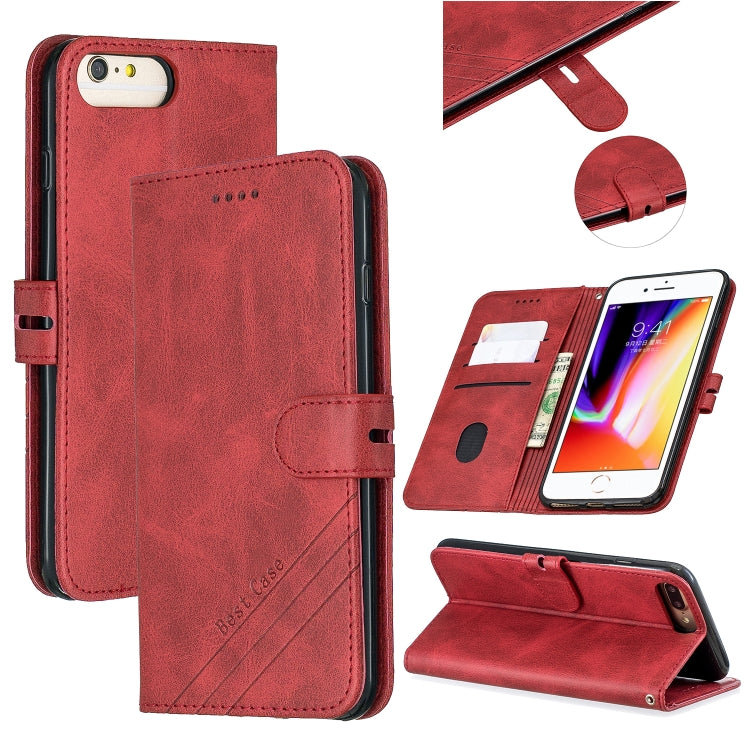 For iPhone 6 Plus & 6s Plus Stitching Style 2-Color Cow Texture Horizontal Flip PU Leather Case with Holder & Card Slot & Lanyard
