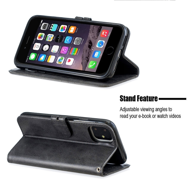 For iPhone 11 Stitching Style 2-Color Cow Texture Horizontal Flip PU Leather Case with Holder & Card Slot & Lanyard