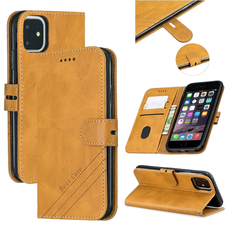 For iPhone 11 Stitching Style 2-Color Cow Texture Horizontal Flip PU Leather Case with Holder & Card Slot & Lanyard