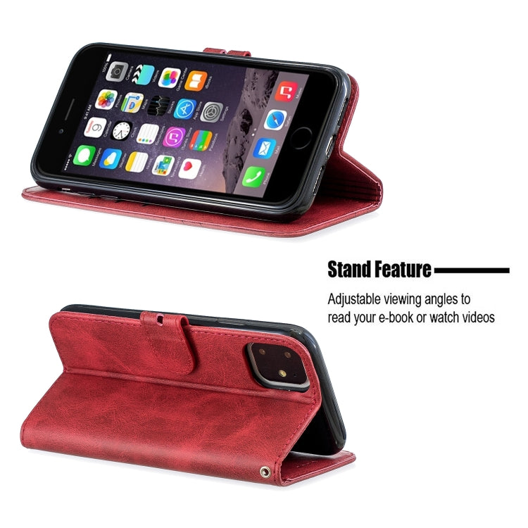 For iPhone 11 Stitching Style 2-Color Cow Texture Horizontal Flip PU Leather Case with Holder & Card Slot & Lanyard