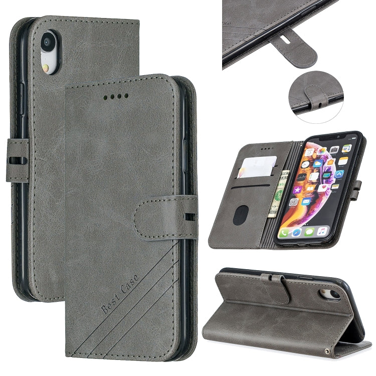 For iPhone XR Stitching Style 2-Color Cow Texture Horizontal Flip PU Leather Case with Holder & Card Slot & Lanyard