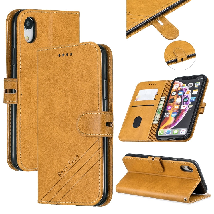 For iPhone XR Stitching Style 2-Color Cow Texture Horizontal Flip PU Leather Case with Holder & Card Slot & Lanyard