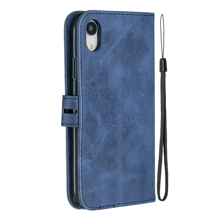 For iPhone XR Stitching Style 2-Color Cow Texture Horizontal Flip PU Leather Case with Holder & Card Slot & Lanyard