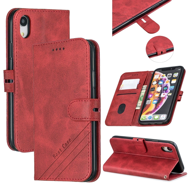 For iPhone XR Stitching Style 2-Color Cow Texture Horizontal Flip PU Leather Case with Holder & Card Slot & Lanyard
