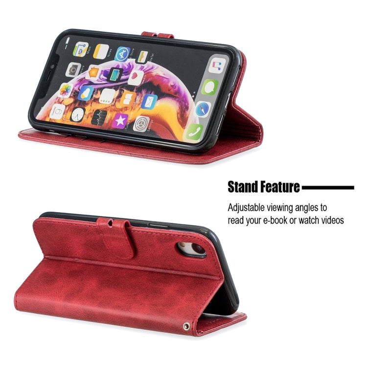 For iPhone XR Stitching Style 2-Color Cow Texture Horizontal Flip PU Leather Case with Holder & Card Slot & Lanyard
