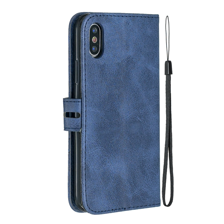 For iPhone XS Max Stitching Style 2-Color Cow Texture Horizontal Flip PU Leather Case with Holder & Card Slot & Lanyard