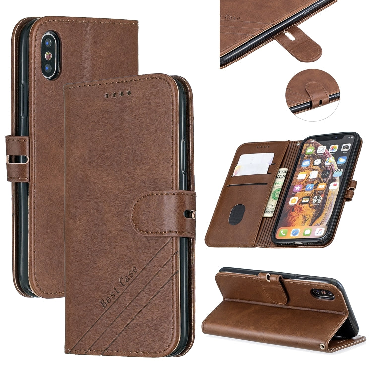For iPhone XS Max Stitching Style 2-Color Cow Texture Horizontal Flip PU Leather Case with Holder & Card Slot & Lanyard