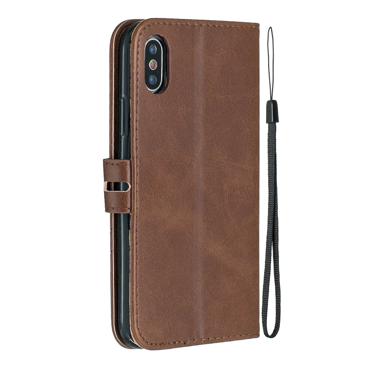 For iPhone XS Max Stitching Style 2-Color Cow Texture Horizontal Flip PU Leather Case with Holder & Card Slot & Lanyard
