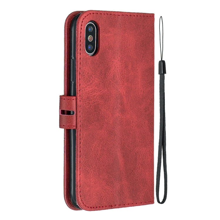 For iPhone XS Max Stitching Style 2-Color Cow Texture Horizontal Flip PU Leather Case with Holder & Card Slot & Lanyard
