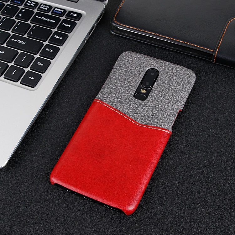 For OnePlus 6 PC + PU Splicing Case with Card Slots
