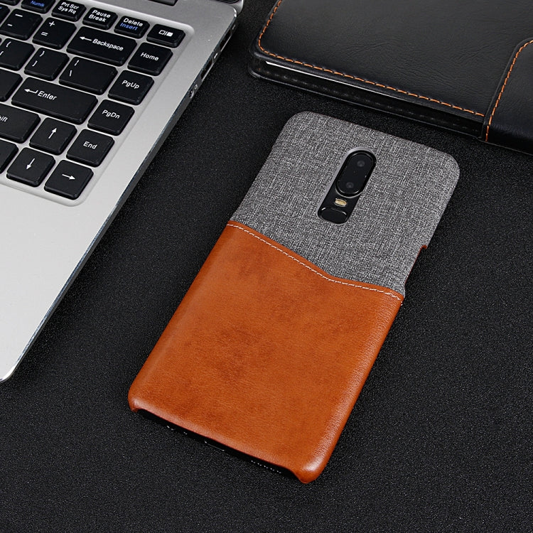 For OnePlus 6 PC + PU Splicing Case with Card Slots
