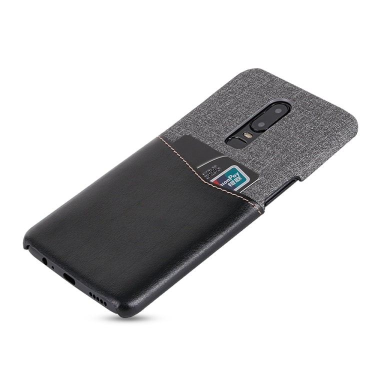 For OnePlus 6 PC + PU Splicing Case with Card Slots