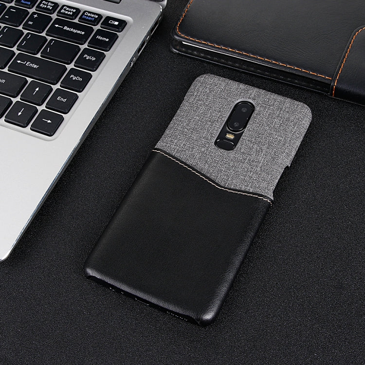 For OnePlus 6 PC + PU Splicing Case with Card Slots