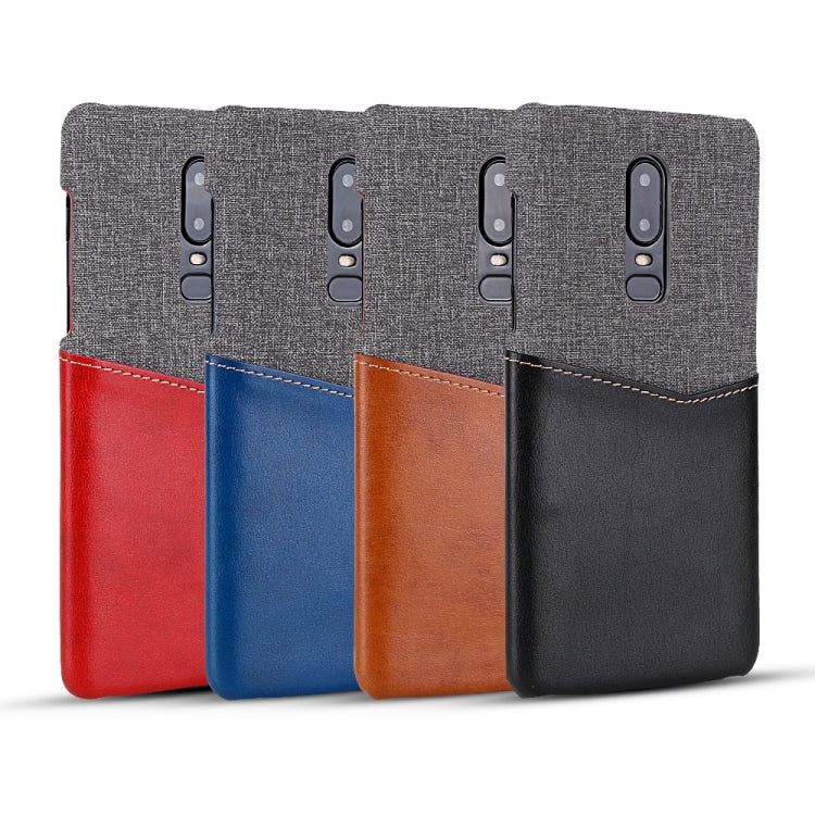 For OnePlus 6 PC + PU Splicing Case with Card Slots