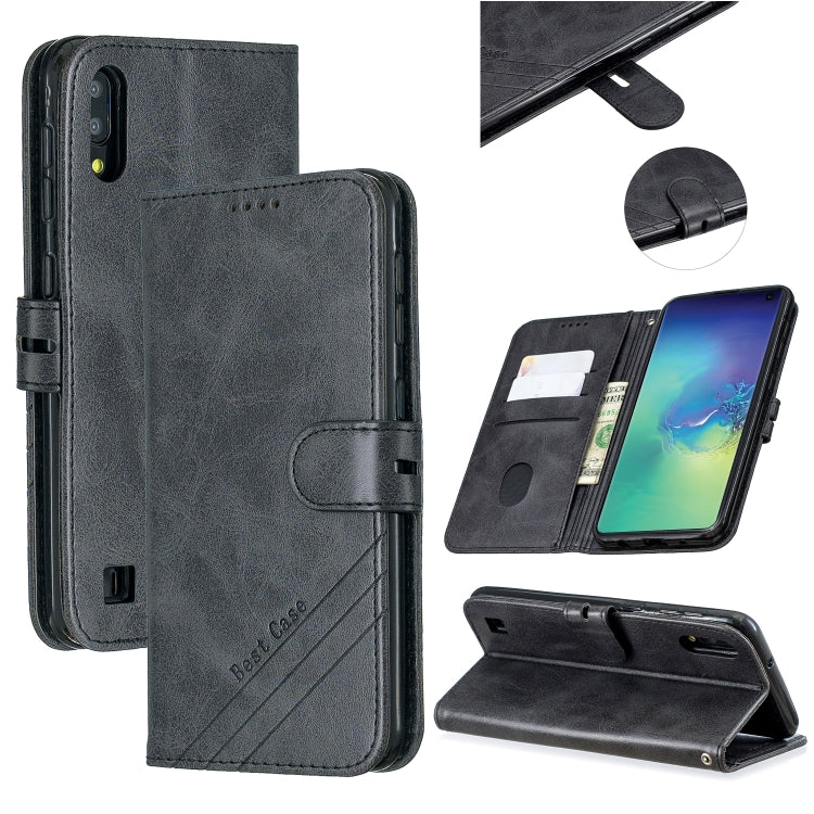 For Galaxy  A10 M10  Matching Color Frosted Texture Horizontal Flip PU Leather Case with Holder & Card Slots & Lanyard