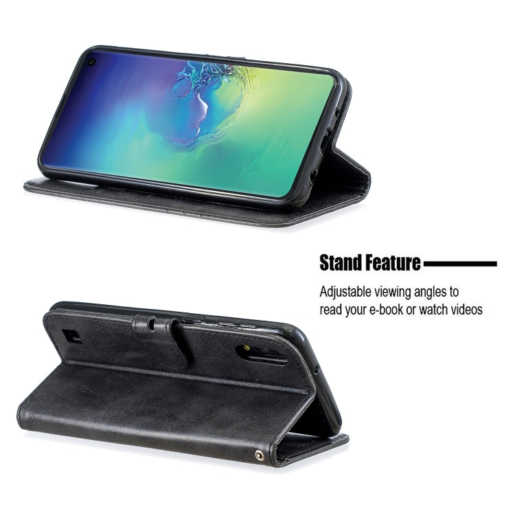For Galaxy  A10 M10  Matching Color Frosted Texture Horizontal Flip PU Leather Case with Holder & Card Slots & Lanyard