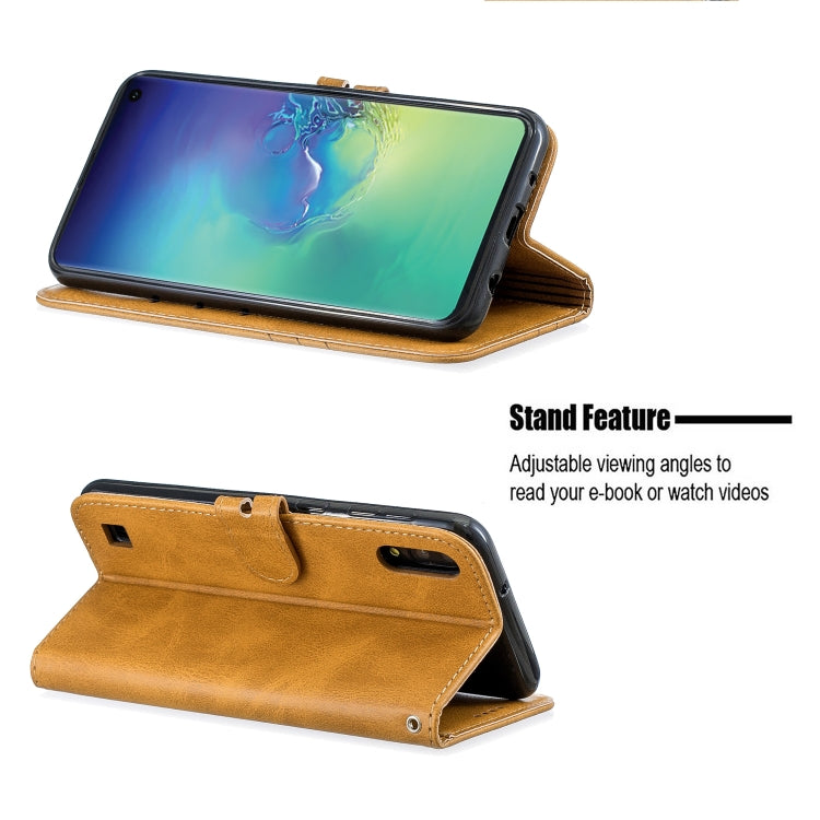 For Galaxy  A10 M10  Matching Color Frosted Texture Horizontal Flip PU Leather Case with Holder & Card Slots & Lanyard
