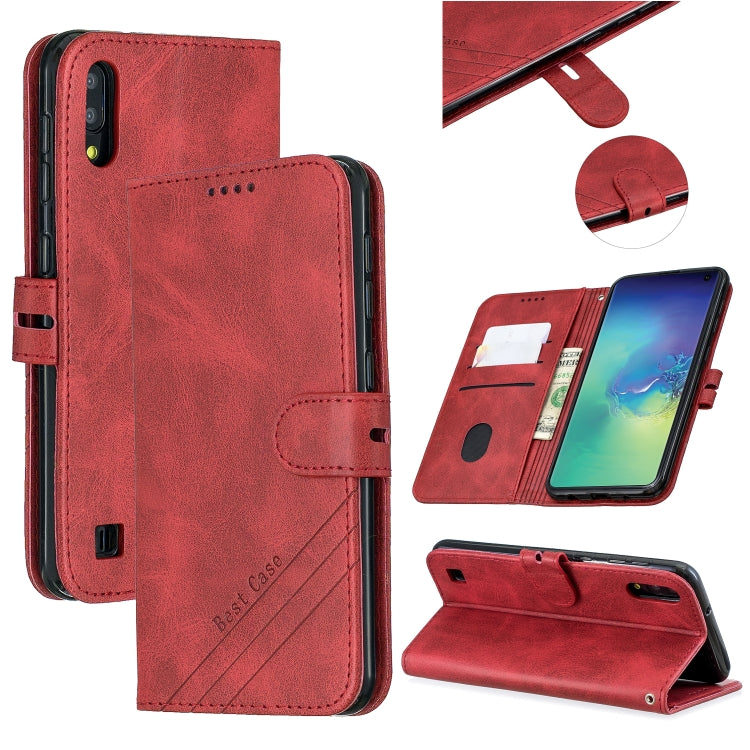 For Galaxy  A10 M10  Matching Color Frosted Texture Horizontal Flip PU Leather Case with Holder & Card Slots & Lanyard