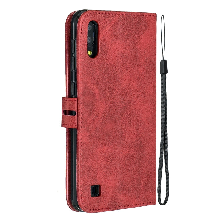 For Galaxy  A10 M10  Matching Color Frosted Texture Horizontal Flip PU Leather Case with Holder & Card Slots & Lanyard