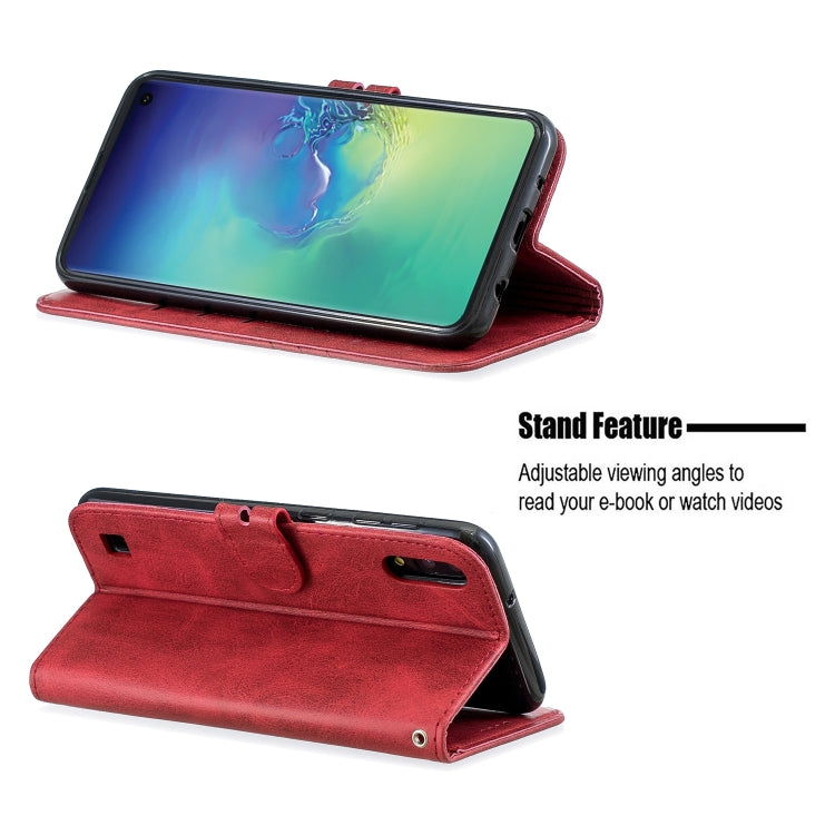 For Galaxy  A10 M10  Matching Color Frosted Texture Horizontal Flip PU Leather Case with Holder & Card Slots & Lanyard