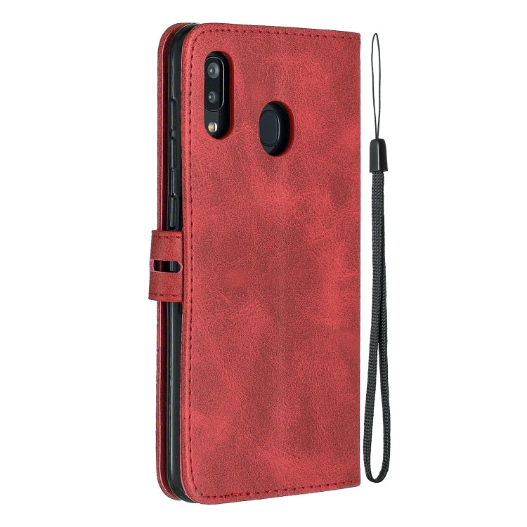 For Galaxy A20 & A30 Matching Color Frosted Texture Horizontal Flip PU Leather Case with Holder & Card Slots & Lanyard