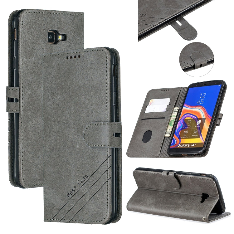 For Galaxy J4 Plus Matching Color Frosted Texture Horizontal Flip PU Leather Case with Holder & Card Slots & Lanyard