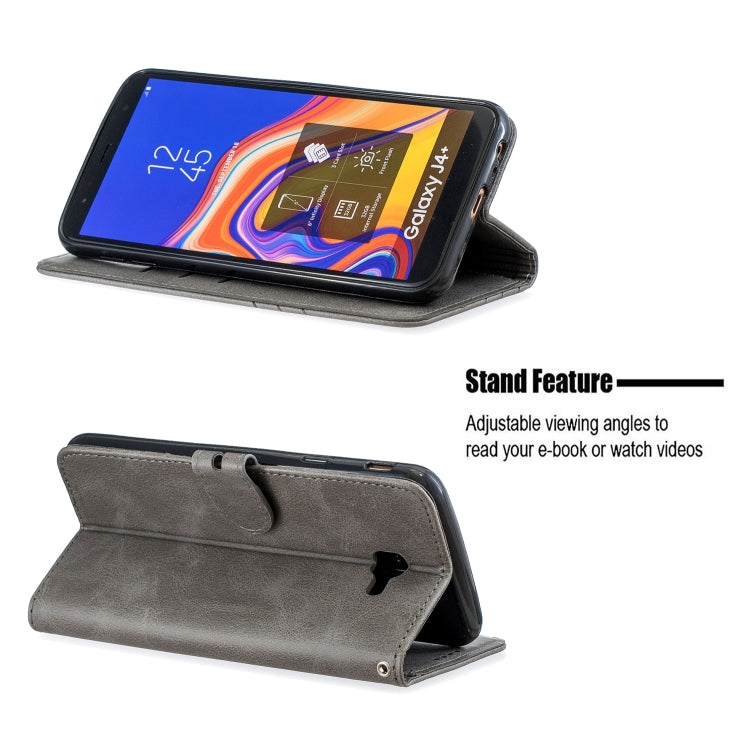 For Galaxy J4 Plus Matching Color Frosted Texture Horizontal Flip PU Leather Case with Holder & Card Slots & Lanyard
