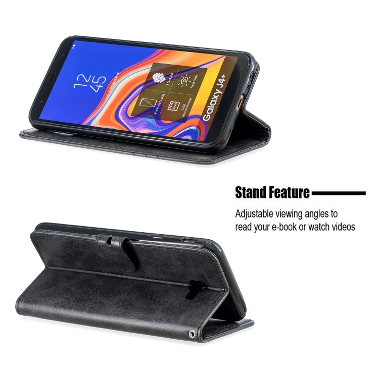 For Galaxy J4 Plus Matching Color Frosted Texture Horizontal Flip PU Leather Case with Holder & Card Slots & Lanyard