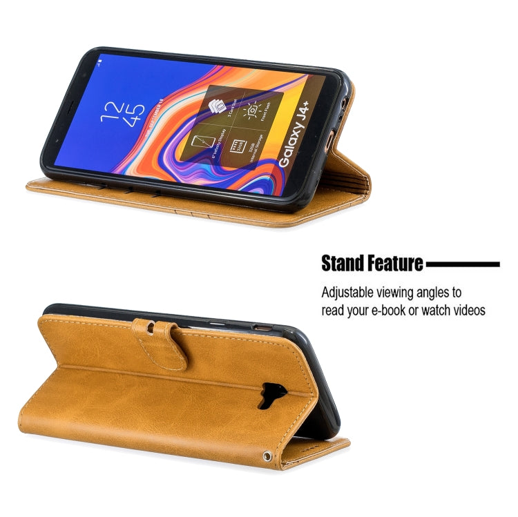 For Galaxy J4 Plus Matching Color Frosted Texture Horizontal Flip PU Leather Case with Holder & Card Slots & Lanyard