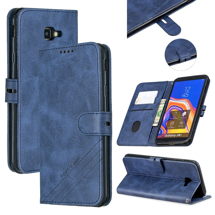 For Galaxy J4 Plus Matching Color Frosted Texture Horizontal Flip PU Leather Case with Holder & Card Slots & Lanyard