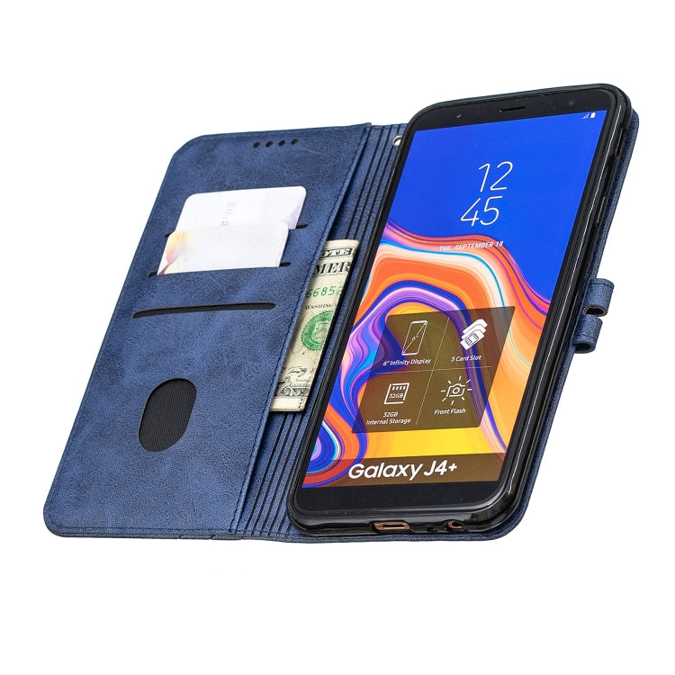For Galaxy J4 Plus Matching Color Frosted Texture Horizontal Flip PU Leather Case with Holder & Card Slots & Lanyard