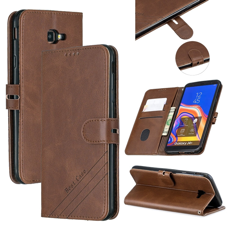 For Galaxy J4 Plus Matching Color Frosted Texture Horizontal Flip PU Leather Case with Holder & Card Slots & Lanyard