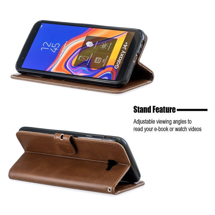 For Galaxy J4 Plus Matching Color Frosted Texture Horizontal Flip PU Leather Case with Holder & Card Slots & Lanyard