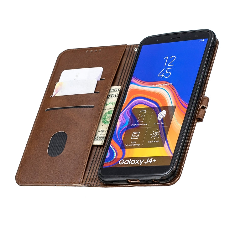 For Galaxy J4 Plus Matching Color Frosted Texture Horizontal Flip PU Leather Case with Holder & Card Slots & Lanyard
