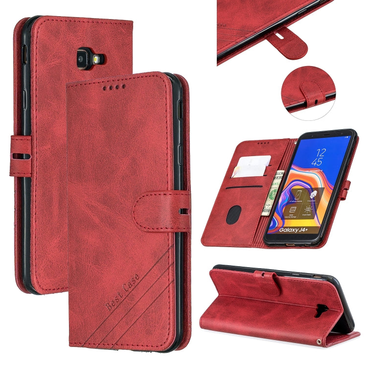 For Galaxy J4 Plus Matching Color Frosted Texture Horizontal Flip PU Leather Case with Holder & Card Slots & Lanyard