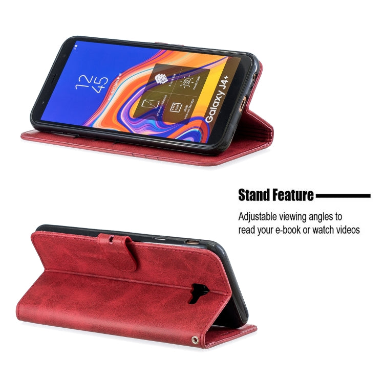For Galaxy J4 Plus Matching Color Frosted Texture Horizontal Flip PU Leather Case with Holder & Card Slots & Lanyard
