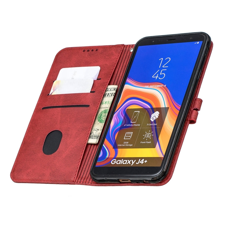 For Galaxy J4 Plus Matching Color Frosted Texture Horizontal Flip PU Leather Case with Holder & Card Slots & Lanyard