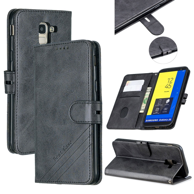 For Galaxy J6 2018 Matching Color Frosted Texture Horizontal Flip PU Leather Case with Holder & Card Slots & Lanyard