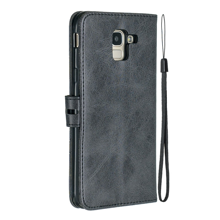 For Galaxy J6 2018 Matching Color Frosted Texture Horizontal Flip PU Leather Case with Holder & Card Slots & Lanyard