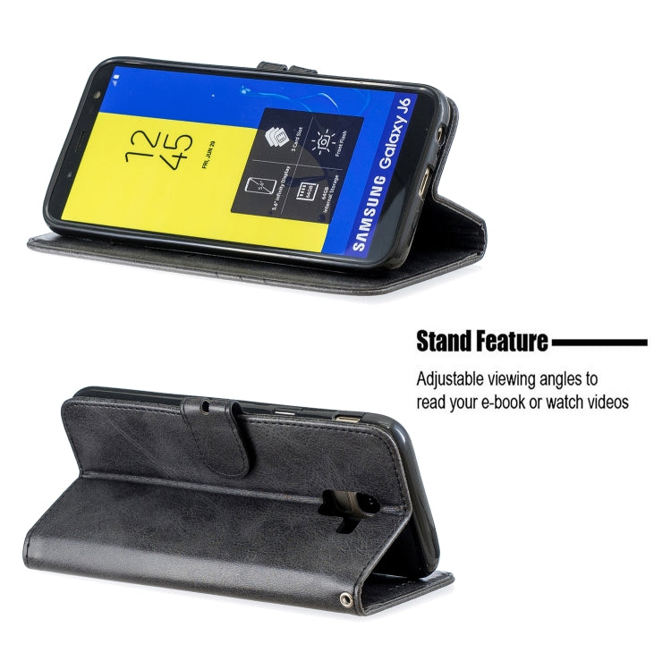 For Galaxy J6 2018 Matching Color Frosted Texture Horizontal Flip PU Leather Case with Holder & Card Slots & Lanyard