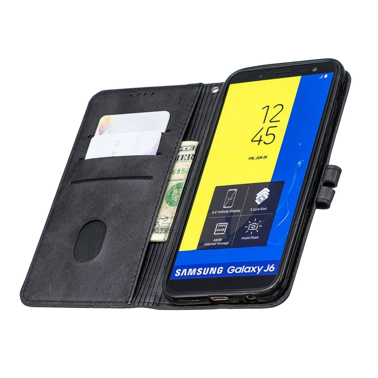 For Galaxy J6 2018 Matching Color Frosted Texture Horizontal Flip PU Leather Case with Holder & Card Slots & Lanyard